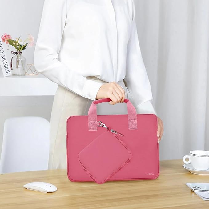 Hseok Laptop Sleeve 14 inch Case with Small Case, Compatible with MacBook Neo 14, MacBook Pro 14 M5/M4/M3/M2/M1, XPS 14 and Most 14 inch Notebooks, Neoprene Computer Handbag,Rose red