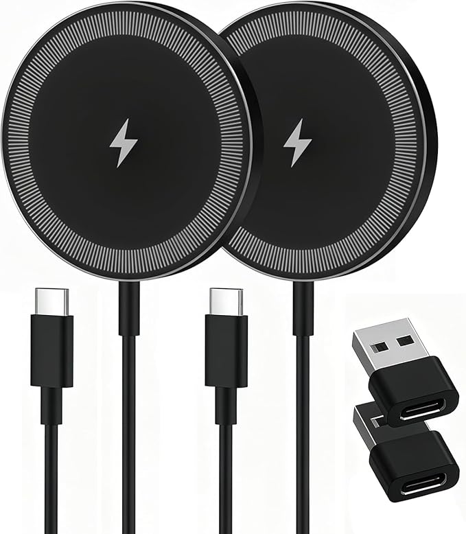 2-Pack 15W Magnetic Wireless Charger: Qi2 Fast Charging Pad for iPhone Air 17 16 15 14 13 12 Pro Max, Samsung Galaxy S26 S25, Google Pixel 10, AirPods-Slim Portable for Desk Bedside Travel-Black