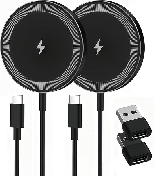 2-Pack 15W Magnetic Wireless Charger: Qi2 Fast Charging Pad for iPhone Air 17 16 15 14 13 12 Pro Max, Samsung Galaxy S26 S25, Google Pixel 10, AirPods-Slim Portable for Desk Bedside Travel-Black