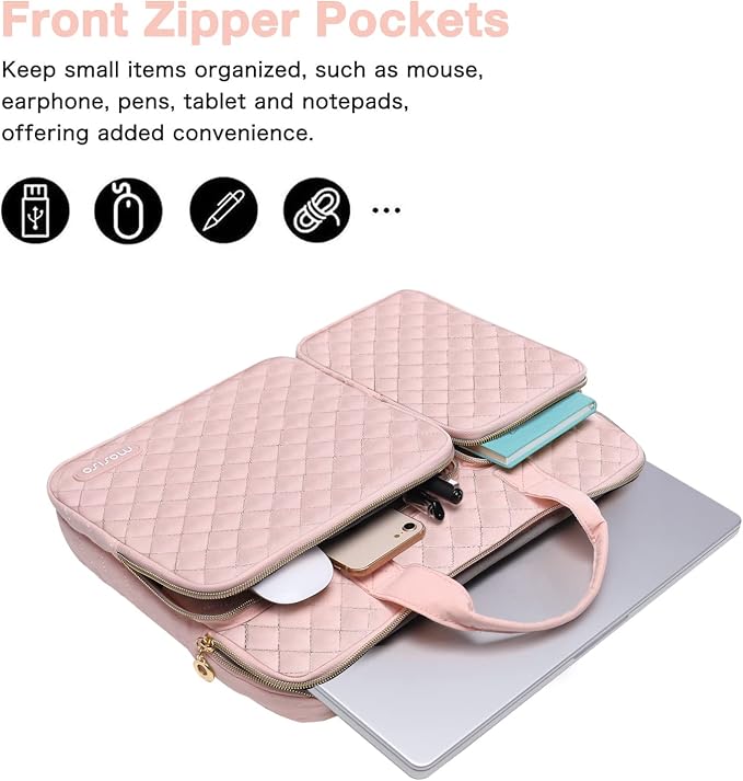 MOSISO 360 Protective Laptop Case 13 inch, 13 inch Laptop Sleeve Compatible with MacBook Air M5 M4 M3 M2 M1 2026-2018/Neo/Pro M2 M1, Square Quilted Bag Cover with 2 Pockets&Handle&Belt, Chalk Pink