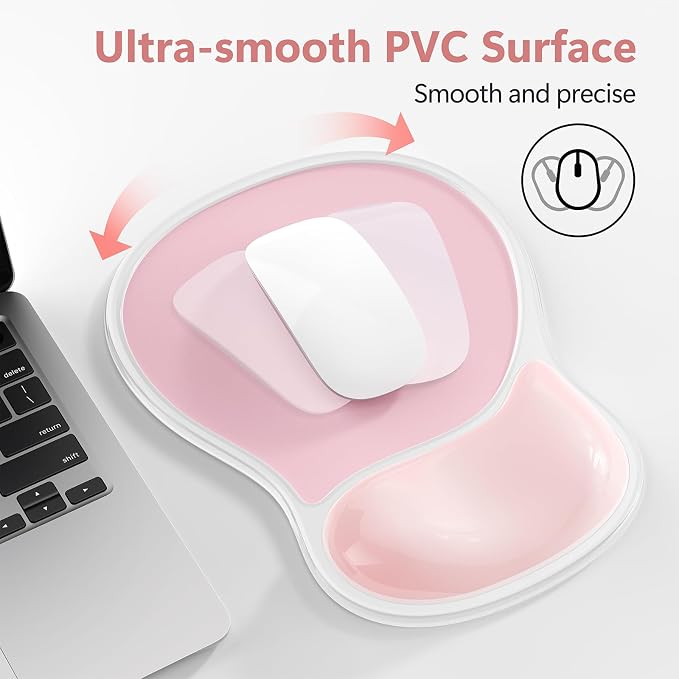 AKIT Ergonomic Mouse Pad and Keyboard Wrist Rest, Gel Wrist Rest for Computer Keyboard, Non-Slip Base, Pain Relief, Mousepad Set for Gaming, Home and Office, Pink