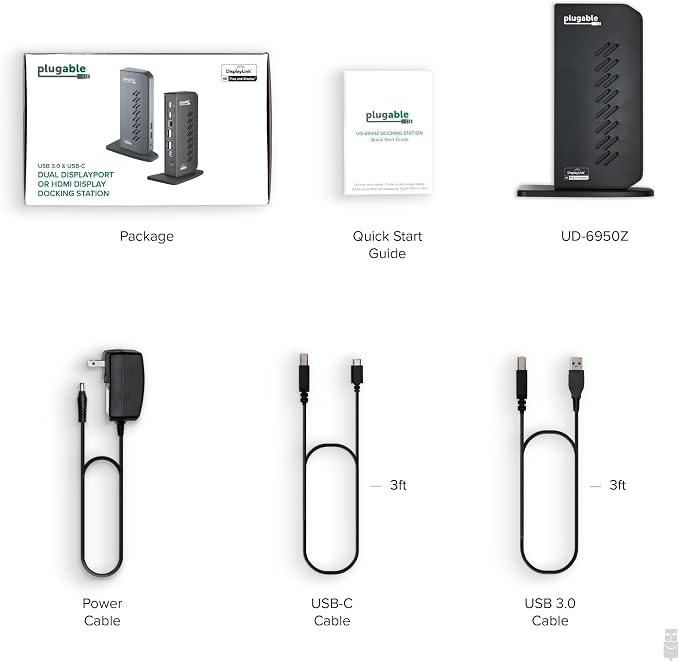 Plugable Dual DisplayPort & HDMI Docking Station - USB 3.0 & USB-C Laptop Dock for Dual Monitors, DisplayLink, Mac (Driver Required), ChromeOS & Windows, Gigabit Ethernet and Audio (UD-6950Z)