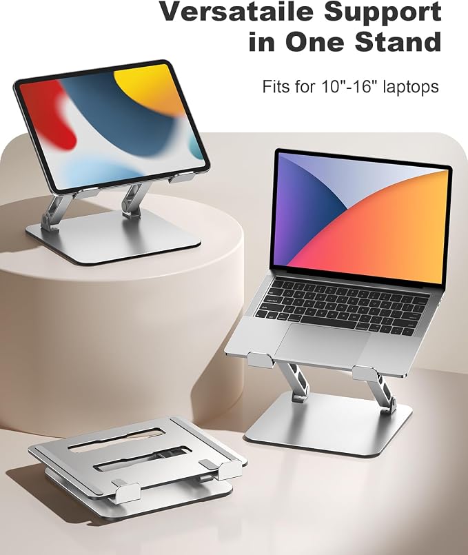 RIWUCT Laptop Stand for Desk Adjustable Height, Ergonomic Laptop Riser Holder with Dual-bar Support, Portable Computer Notebook Stand for MacBook Air Pro, Dell XPS, HP (10-16"), Gifts for Men/Dad