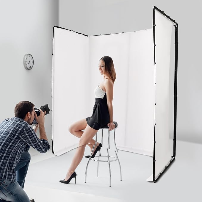 13.12 x 7.87ft Photography Backdrop Stand,Large Collapsible Screen Backdrop with Stand,Portable Photo Background Support System (Black, White)