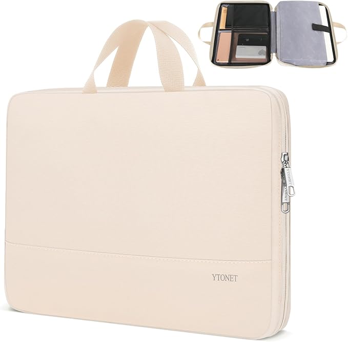 Ytonet Laptop Case 15.6 inch, TSA Laptop Sleeve Water Resistant Slim Carry Travel Computer Bag Compatible for MacBook, HP, Dell, Lenovo, Asus Notebook, Gifts for Men Women, Beige | TSA