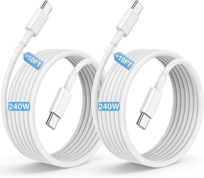 240W USB C to C Fast Charger Cable 10ft, Long Type C to USB C Charging Cord Wire for MacBook Pro/MacBook Air/iPad Pro/Air/Apple iPhone 17 16 15 Pro Max/Samsung Galaxy S25 S24 S23 Ultra/Plus/Laptops