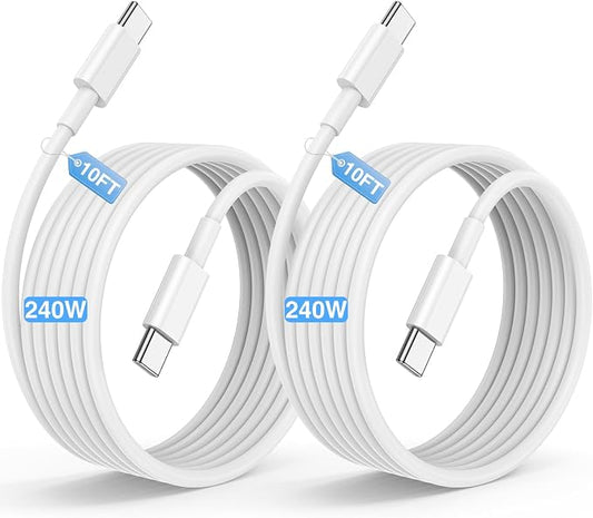 240W USB C to C Fast Charger Cable 10ft, Long Type C to USB C Charging Cord Wire for MacBook Pro/MacBook Air/iPad Pro/Air/Apple iPhone 17 16 15 Pro Max/Samsung Galaxy S25 S24 S23 Ultra/Plus/Laptops