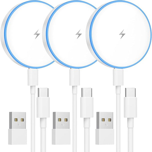Magnetic Charger 3 Pack 15W Magnetic Wireless Charger Fast Charging Pad Compatible with iPhone 17/16/15/14/13/12 Series & AirPods 4/3/2/Pro Charging Pad with Dual Ports