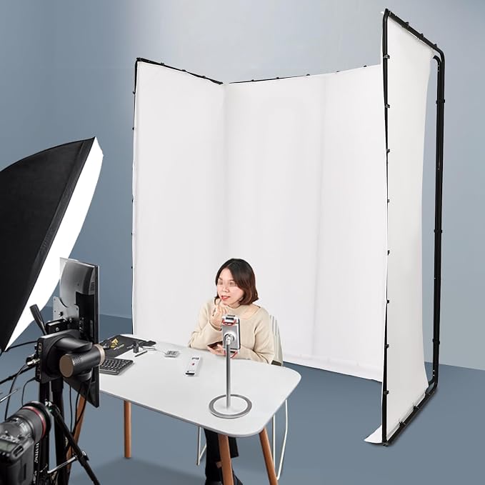 13.12 x 7.87ft Photography Backdrop Stand,Large Collapsible Screen Backdrop with Stand,Portable Photo Background Support System (Black, White)