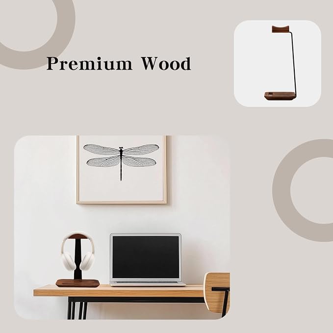 Walnut Wood Headphone Stand,Headphone Rack with Storage Base Plate,Headphones Holder for Study Rooms,Gaming Spaces,Desktop,Office