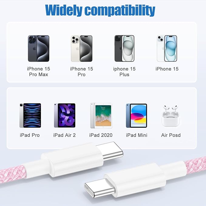 USB C to C Charging Cable 10ft, 60W Fast Type C to C Charger Cord Long for Apple iPhone 17 Pro Max/17 Air/16 Pro Max/15 Plus, MacBook Pro 2021/2020/2019,iPad 12.9/11 inch/Mini/Air 5/4,Samsung Galaxy