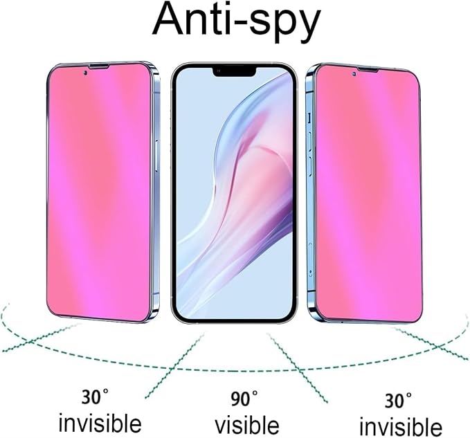 2 Pack Anti-Blue Privacy Tempered Glass for iPhone 13 Pro Max/iPhone 14 Plus 6.7 inch Mirror Anti-Spy Screen Protector Anti-Peeping Film Electroplated Gradient Colorful