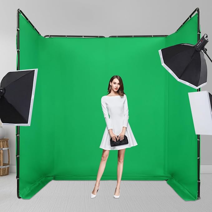 13.12 x 7.87ft Photography Backdrop Stand,Large Collapsible Screen Backdrop with Stand,Portable Photo Background Support System (Black, Green)