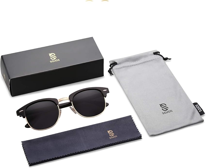 SOJOS Retro Semi Rimless Polarized Sunglasses Horn Rimmed UV400 Glasses SJ5018, Yellow Tortoise Frame/Green Lens