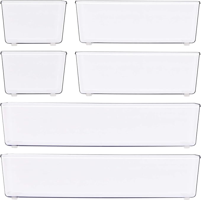Simple Houseware Clear Drawer Organizer for Office Bin Desk Storage, Assorted Size, 6 Packs