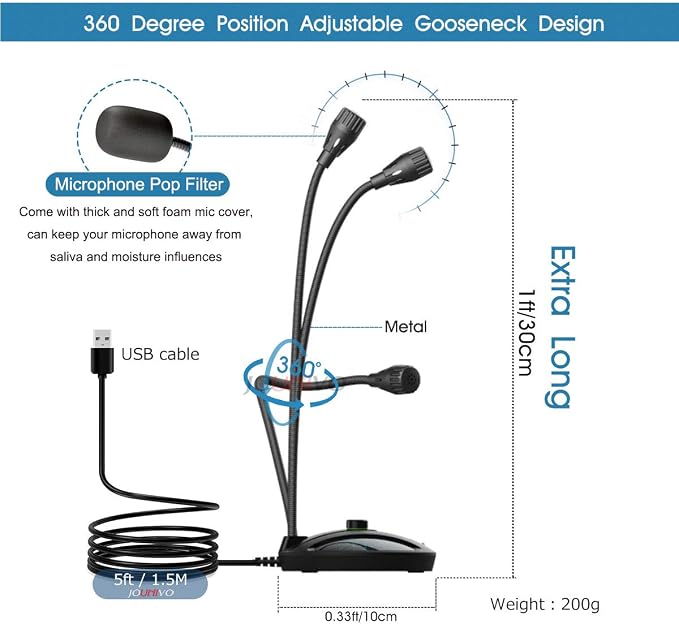 USB Recording Microphone, Computer PC Podcast Condenser Cardioid Mic with Mute Button & LED Indicator for Laptop, Mac, PS4 - Vocal, Podcasting, Skype, YouTube, Streaming (JV603PRO)