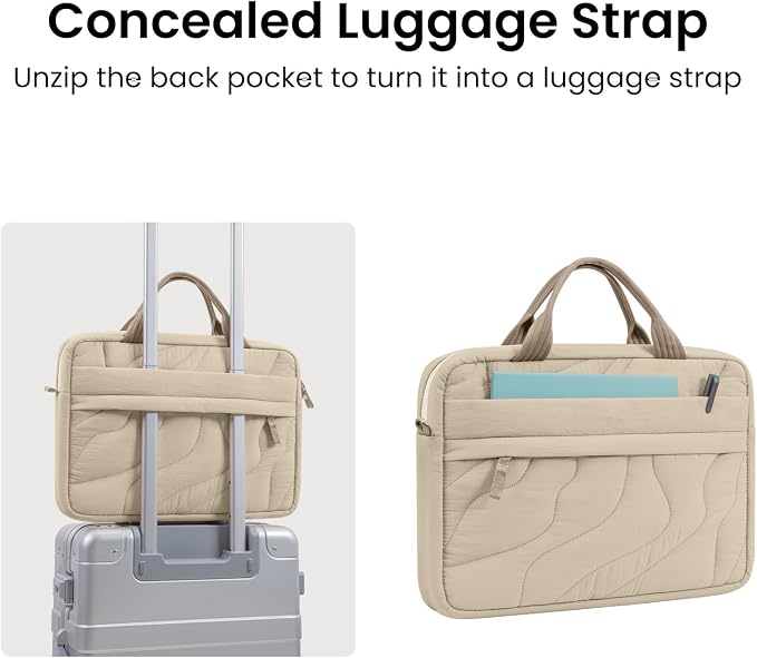 tomtoc 15-16 Inch Puffy Laptop Carrying Bag for Women, Stylish Laptop Case Fits 15-16 Inch MacBook Air & Pro & Other 15"-16" Computers, Work Travel Briefcase Lightweight Handbag with Organized Storage