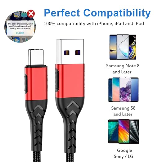 Durcord USB C Cable, Upgarded 2Pack 3ft Fast Charging 3 Feet USB Type C Charging Cord Cable, 3 Foot Type C Charger Nylon Braided USB Cable Compatible with iPhone 15/Pro/Plust/Max/Samsung etc-Red