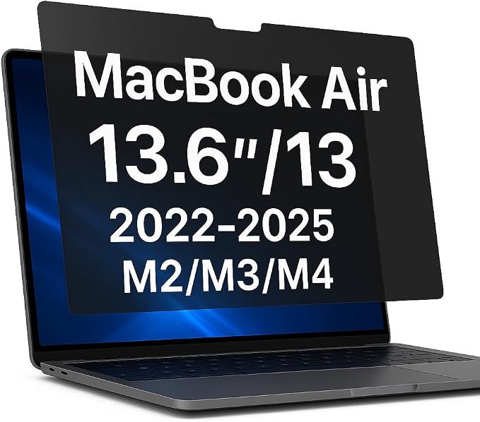 Magnetic Privacy Screen for MacBook Air 13.6"/13" (M2/M3/M4, A2681/A3113/A3240) – Removable Laptop Screen Protector, Blue Light Filter, Anti-Glare 16:10 Matte Display Guard