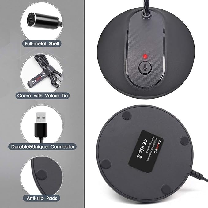 USB Microphone, 360 Degree Adjustable Gooseneck Design, Mute Button & LED Indicator, Noise-Canceling Technology, Plug & Play, Compatible with Windows & MacOS