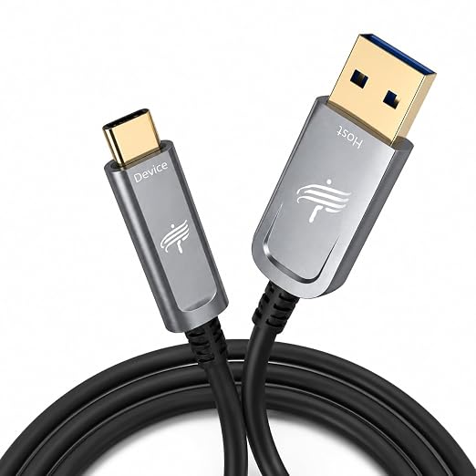 Fiber Optic USB A to USB C Cable(50ft),High Speed 10Gbps USB 3.2 Gen2 Active Optical Cable for VR, Webcam, Laptop,Camera,Projector etc,Grey