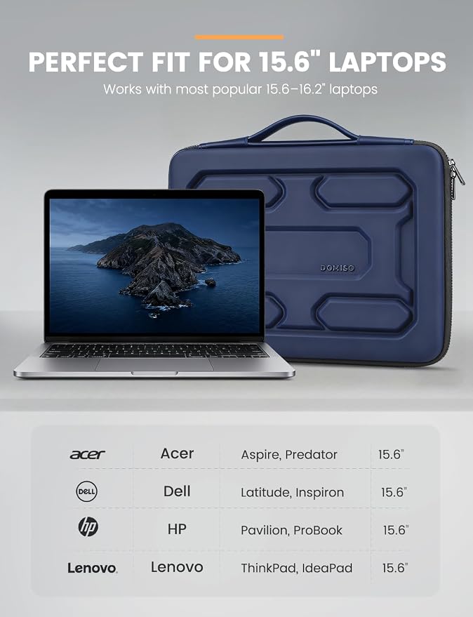 DOMISO 15.6 inch Laptop Sleeve with Handle Shockproof Waterproof EVA Protective Case for 15.6" Yoga 720 IdeaPad 310 320 ThinkPad T570/Legion 5 Gen 6/HP Envy 15/15.6" Notebooks, Dark Blue