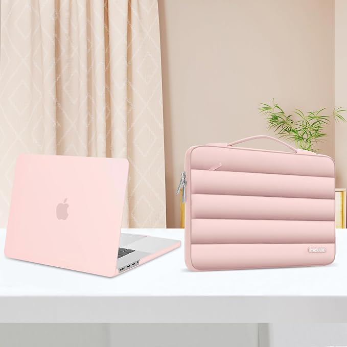 MOSISO Compatible with MacBook Pro 16 inch Case M5 M4 M3 M2 M1 2026-2021 A3429 A3428 A3403 A3186 A2991 A2780 A2485, Shell&Puffy Sleeve Bag&Keyboard Cover&Webcam Cover&Screen Protector, Pink