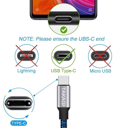 TAKAGI USB to USB C Cable (3Pack 6ft) USB A to Type C Cable Fast Charging Nylon Braided Data Sync Transfer Cord USB C Charger (Blue)