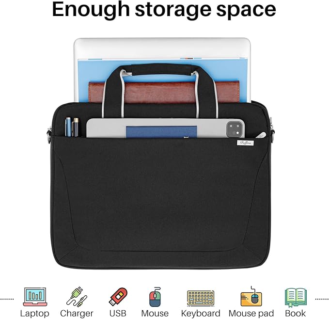 BAFFINA 15.6 16 Inch Laptop Shoulder Bag for Men Women,Waterproof Computer Carrying Case Messenger Bag with Strap,Laptop Briefcase for 14-15-16 Inch MacBook/Chromebook/Notebook Hp Dell Acer Asus,Black