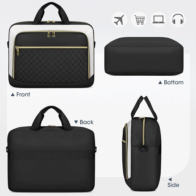 NEWHEY Laptop Bag 17.3 Inch Laptop Briefcase for Women Men Waterproof Shoulder Messenger Bag Large Computer Bag for Business Office Work College, Black&Beige