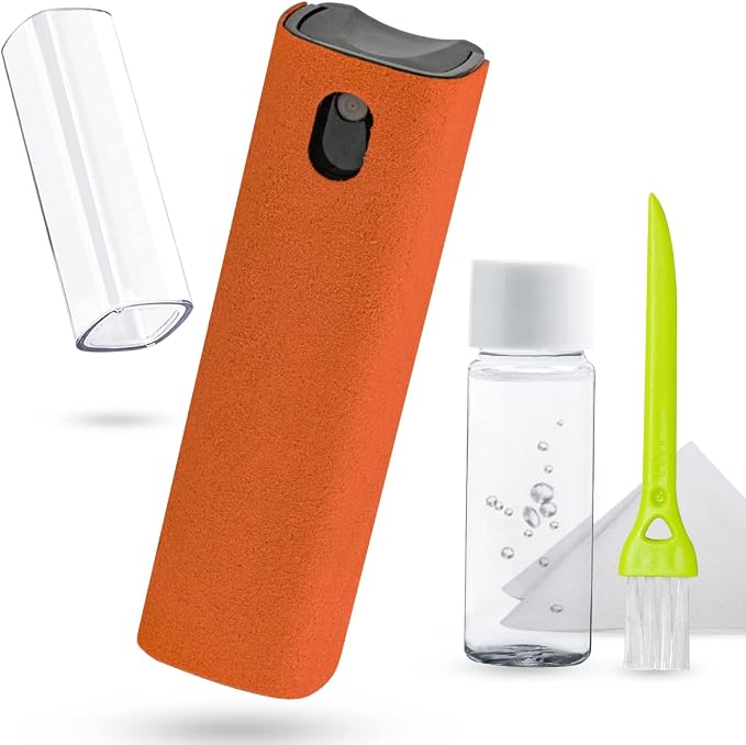 Screen Cleaner Touchscreen Mist Spray, walrfid Cleaning Kit for Electronic Smart Phone TV, Laptop, Tablet, PC, Computer Monitor Flat LCD, Eyeglasses, Compatible with iPhone iPad MacBook Pro (Orange)