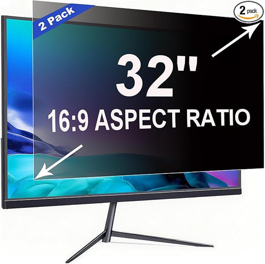 2 Pack Privacy Screen for 32 Inch 16:9 (70.8x39.8cm) Computer Monitor - Blue Light Filter & Anti-Glare, Removable Screen Privacy Shield | PC Protector Film for Flat and Curved Screens