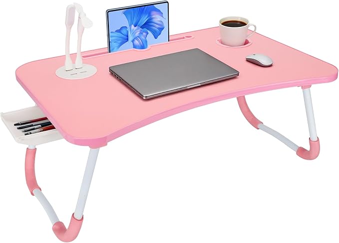 Laptop Bed Desk, Lap Desk, Laptop Table with USB Charge Port, Desktop Card, Cup Holder, Foldable Bed Tray Table for Couch Sofa Chair Floor Eating Working
