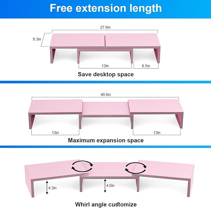 Desk Organizers and Accessories, Dual Monitor Stand Riser, Monitor Desk Shelf for Desktop Organization (Pink)