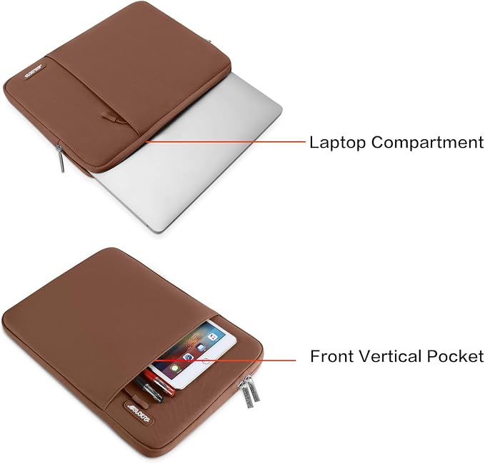 MOSISO Laptop Case 14 inch, 14 inch Laptop Sleeve Compatible with HP Lenovo Dell ASUS Acer, HP Stream, Dell Latitude, Lenovo IdeaPad, Polyester Vertical Computer Sleeve Bag with Pocket, Caramel Brown