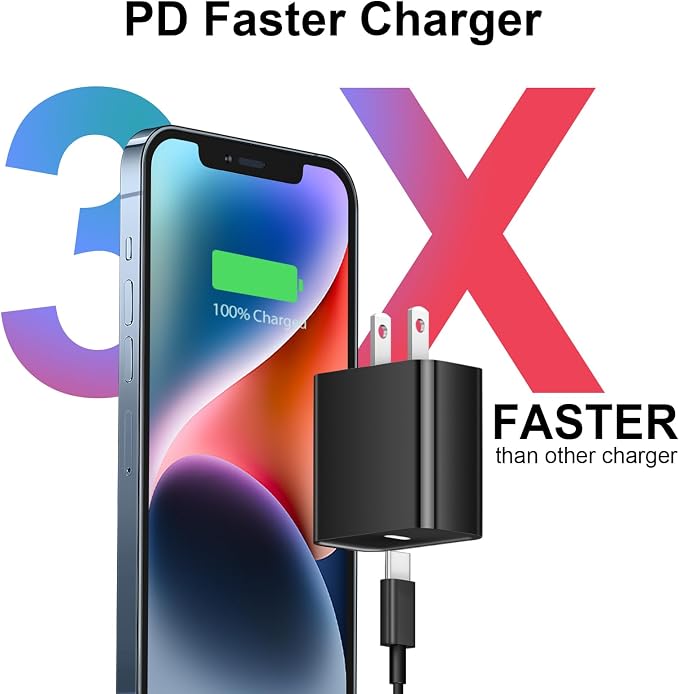 iPhone 17 16 15 Charger Fast Charging 3+3Pack 20W USB C Wall Charger with 6FT Fast Charging Cable Compatible with iPhone 17/17 Air/17 Pro/17 Pro Max/iPhone 16/15 Series, iPad Pro/AirPods -Black