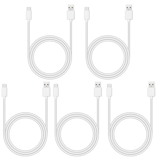 Smays USB to USB C Cable 3ft 5-Pack, Type C Phone Charger Cord Bulk, White
