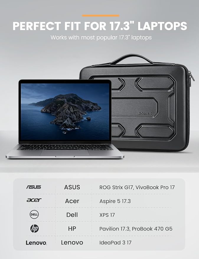 DOMISO 18 inch Laptop Sleeve with Handle Shockproof Computer Bag Waterproof EVA Protective Carrying Case for 17.3" MSI GS73VR Stealth Pro/HP Envy 17/LG Gram 17"/ROG Strix GL702VS, Black