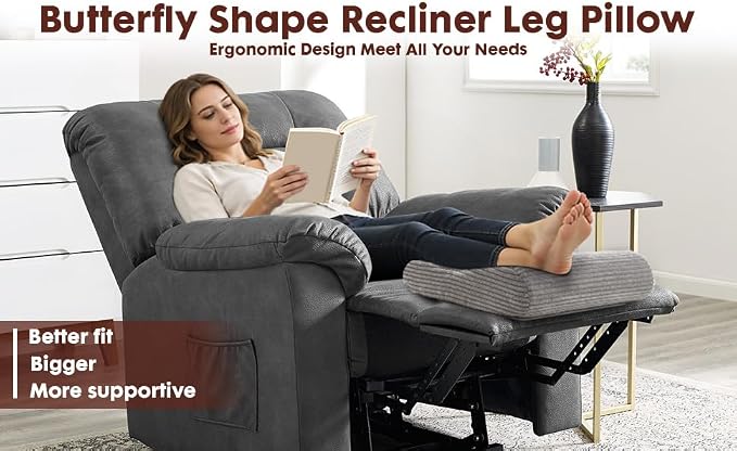 B Shape Corduroy Recliner Foot Pillow, Foam Extra Large Foot Rest Cushion with Adjustable Straps, Suitable for Bed Chair Sofa Headrest Back Lumbar Leg Support Pillow (Dark Grey)