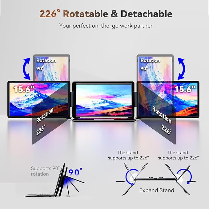 15.6" Laptop Screen Extender, FHD IPS Dual/Triple Screen Portable Monitor for Laptop 13-17.3", Plug n Play Extra Screen Detachable Laptop Monitor Extender for Win/Mac-S9H