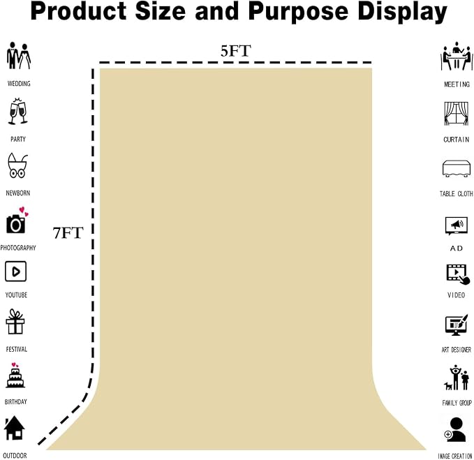 Tan Photo Backdrop for Photoshoot 5x7ft, Zoom Meeting Photography Backdrop Studio Shooting Props