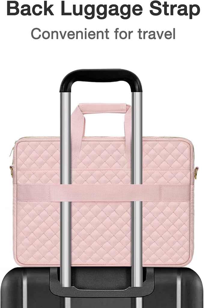 MOSISO 17-17.3 inch Laptop Bag, Laptop Briefcase Messenger Compatible with Dell, HP, Lenovo, Asus, Acer, Alienware, Square Quilted Computer Bag Work Office Business with 3 Pockets&Strap, Pink