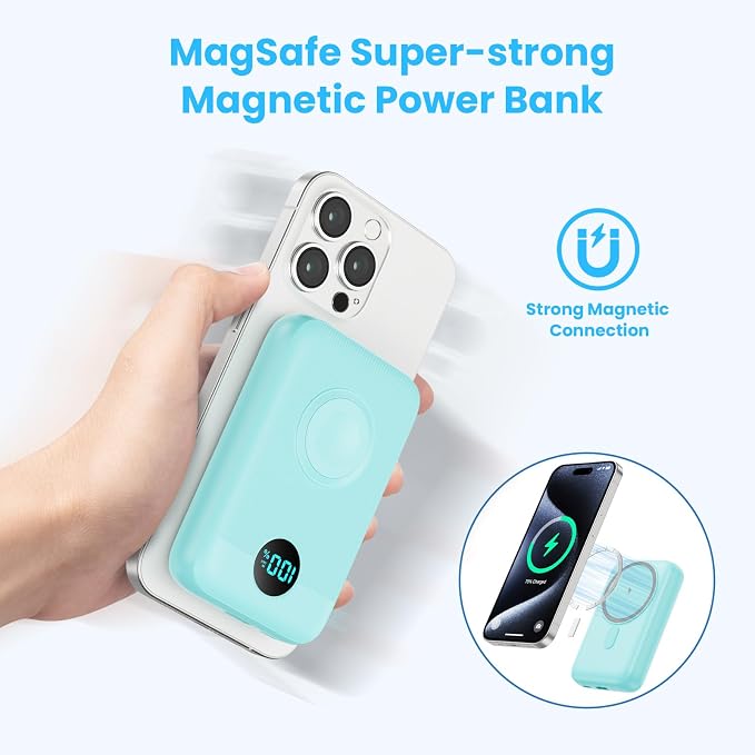 Magnetic Portable Charger 10800mAh,4-in-1 Wireless Power Bank with iWatch Charger, QC4.0+20W PD Fast Charging USB C Battery Pack with LCD Display for Magsafe,iPhone 17/16/15/14/13/12 Series,Green