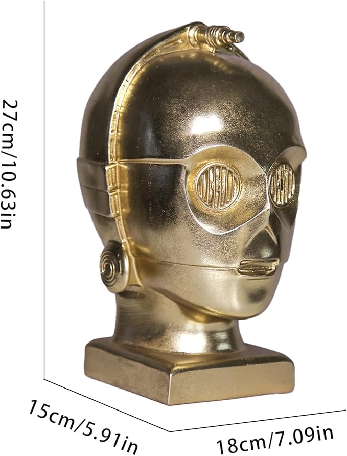 Home Decor Office Living Room Decor Robot Head Headphone Stand, Gold Metallic Finish, 10.63 x 7.09 x 5.91 inches, Decorative Display Holder for Gaming Headsets