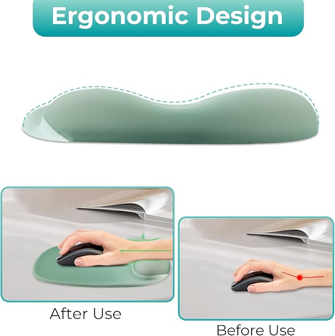 Mouse Pad with Wrist Rest Support, Ergonomic Mousepad with Comfortable Gel Cushion, Gaming Mouse Pad with Non-Slip PU Base, Relieve Pain Relief, for Home Office Computer Laptop, Green