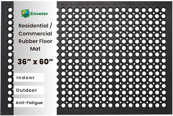 Envelor Anti Fatigue Mat Rubber Floor Mats Door Mat Non Slip Drainage Mat for Entryway, Kitchen, Restaurant, Garage, Heavy Duty Use Doormat, Commercial Floor Mat Industrial 36 x 60 Inches
