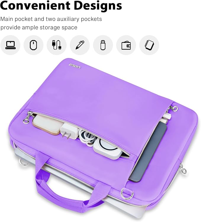 Laptop Case Bag Women Men Computer Sleeve Compatible with MacBook/Dell/HP/Acer/ASUS/LG, Waterproof Shoulder Carrying Briefcase, Purple, 17-17.3 Inch