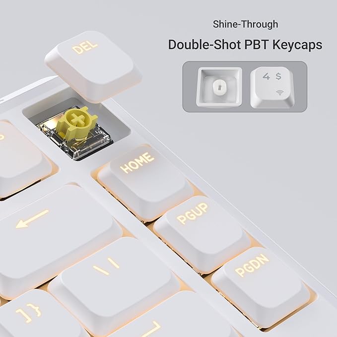 Keychron KJ1 Low Profile Wireless Mechanical Keyboard, 2.4 GHz Bluetooth QMK 75% Layout RGB, Hot-swappable Banana Switch Compatible with Mac Windows Linux, 2000mAh Fast Charge for Gaming - White