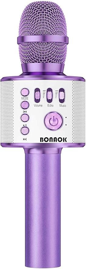 BONAOK Wireless Bluetooth Karaoke Microphone, 3-in-1 Portable Handheld Mic Speaker Machine for All Smartphones, for Girls Boys Kids Adults All Age Q37(Light Purple)