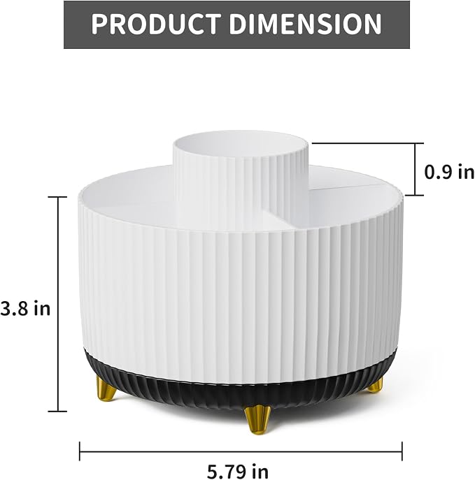 Marbrasse Desk Organizer, 360-Degree Rotating Pen Holder, Desk Organizers and Accessories with 5 Compartments Pencil Holder, Art Supply Storage Box Caddy for Office, Home (White+Black)